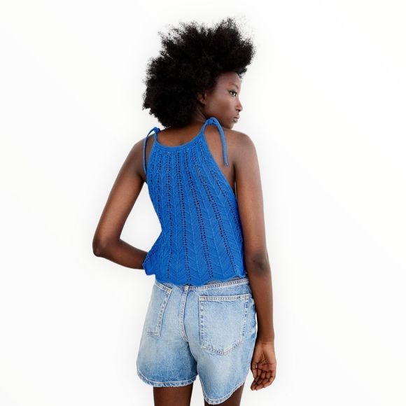 ZARA Women | Blue | OPENWORK KNIT TOP - Picture 7 of 11